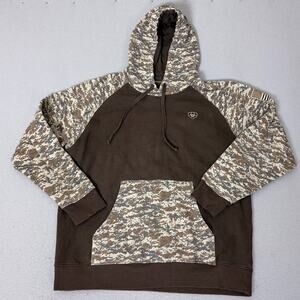 Ariat Hoodie Large Brown Camo Pullover Sweatshirt Logo Western Outdoor